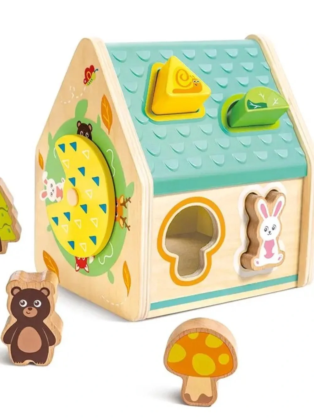Wooden Shape Sorting Playhouse Toy - Teal & Orange